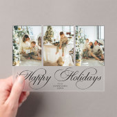 Trendy Elegante Script Fotocollage Kerstkaart Acryl Uitnodigingen (Insitu (Draagbaar))