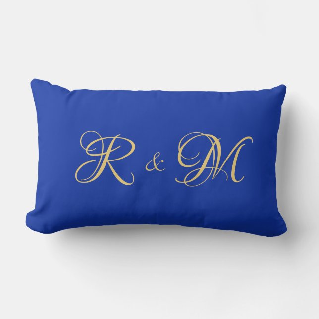 Trendy Elegante Solid Royal Blue Paar Initialen Kussen (Voorkant)