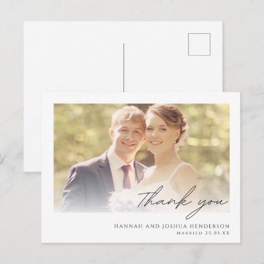 Trendy Elegante Trouwfoto Dank Je Briefkaart (Voorkant / Achterkant)