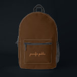 Trendy Elegante Typografie Naam Bruin Stevige Kleu Bedrukte Rugzak<br><div class="desc">Trendy Custom Elegant Modern Eenvoudige Schattigee Sjabloon Upload Afbeelding Photo Afbeelding of Business Logo Voeg typografie Script naam of tekst bruin effen kleur Accessoires / tassen & portefeuilles / rugzak.</div>