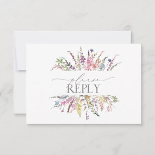 Trendy Elegante Wilde Bloemen Bloemrijke Maaltijd RSVP Kaartje