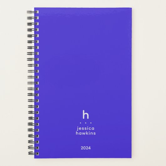 Trendy Elektrisch Blauw Modern Monogram Wekelijks Planner (Voorkant)