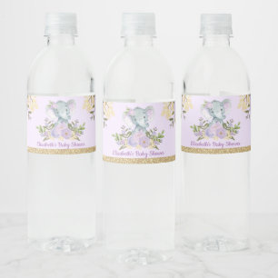 Trendy Elephant Baby shower Paars Gold Floral Waterfles Etiket