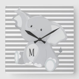 Trendy Elephant Monogram grijze en witte strepen Vierkante Klok
