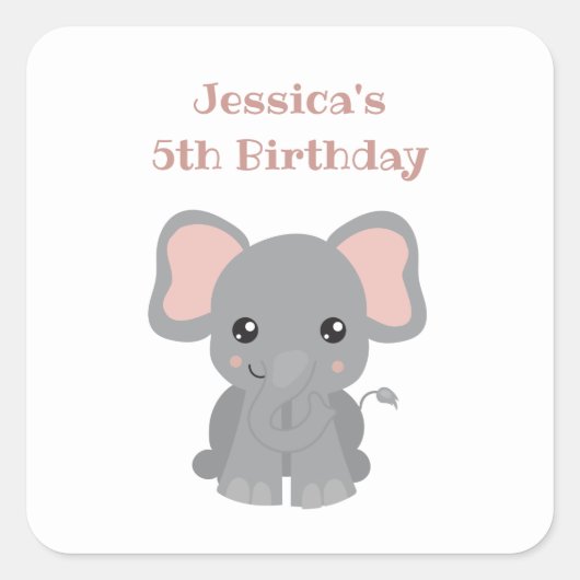 Trendy Elephant Safari Birthday Party Vierkante Sticker (Voorkant)