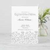 Trendy Embossed moderne bloemen Quinceañera Kaart (Staand voorkant)