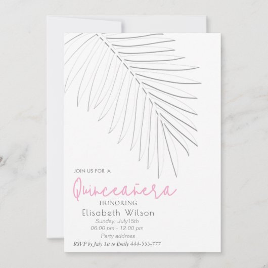 Trendy Embossed palm minimalistisch script Quincea Kaart (Voorkant)