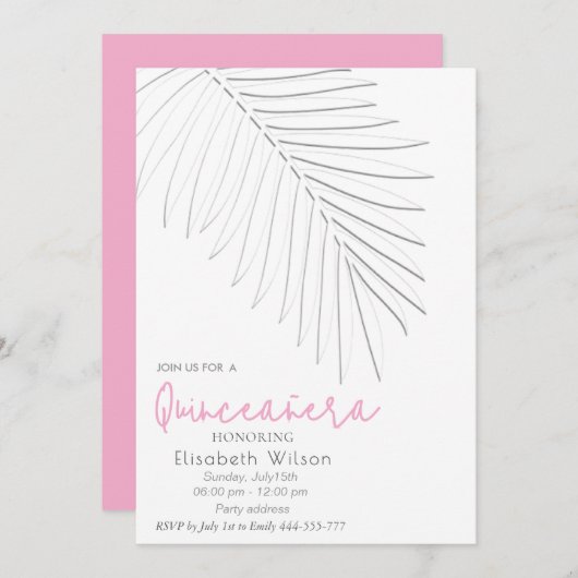 Trendy Embossed palm minimalistisch script Quincea Kaart (Voorkant / Achterkant)