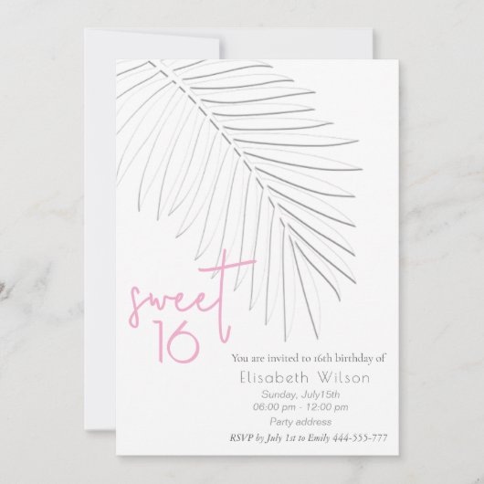 Trendy Embossed palm minimalistisch script zoet 16 Kaart (Voorkant)