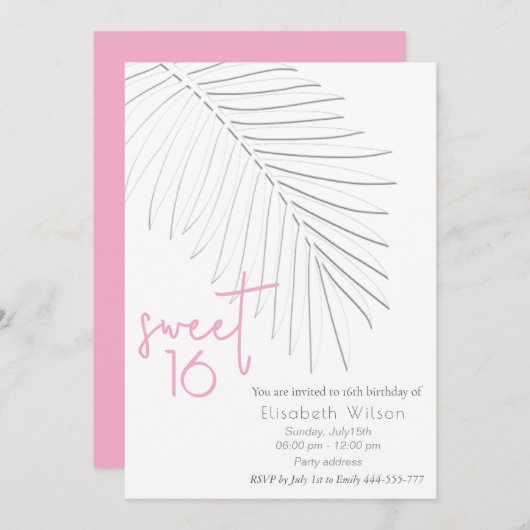 Trendy Embossed palm minimalistisch script zoet 16 Kaart (Voorkant / Achterkant)