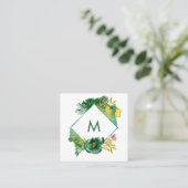 Trendy Emerald Green en Gold Peonies Vierkante Visitekaartje (Staand voorkant)