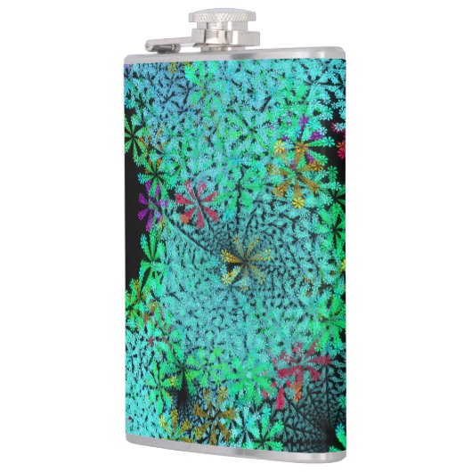 Trendy Emerald Green Fractal op zwart Heupfles (Links)