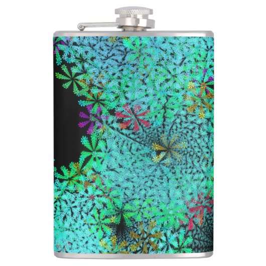 Trendy Emerald Green Fractal op zwart Heupfles (Voorkant)