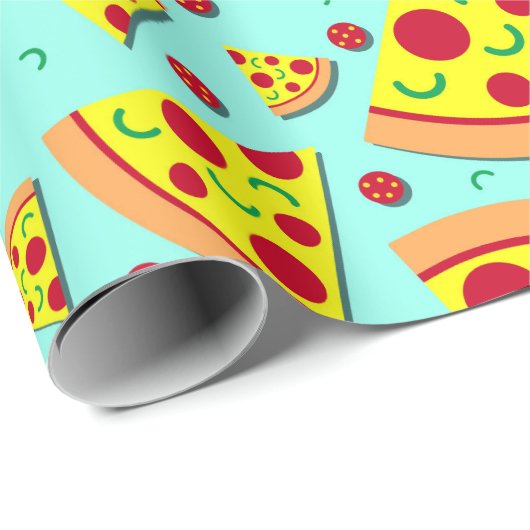 Trendy Emoji Style Pizza Slice Teenage Party Cadeaupapier (Rol Hoek)