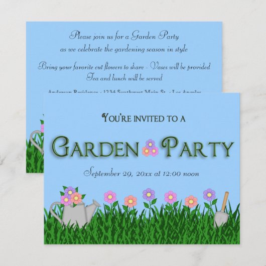 Trendy en Elegant Garden Party Invite Kaart (Voorkant / Achterkant)