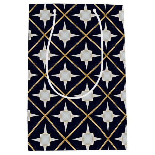 Trendy en Elegant Zwart Goud en Wit Luxe Medium Cadeauzakje (Voorkant)