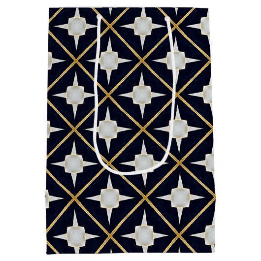 Trendy en Elegant Zwart Goud en Wit Luxe Medium Cadeauzakje (Achterkant)