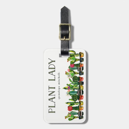 Trendy en Funny Plant Lady met Cactus Bagagelabel (Voorkant verticaal)