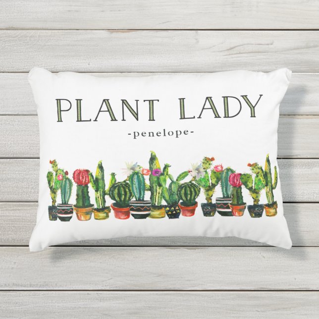 Trendy en Funny Plant Lady met Cactus Buitenkussen (Voorkant)