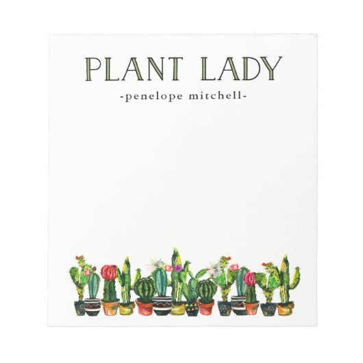 Trendy en Funny Plant Lady met Cactus Notitieblok (Voorkant)