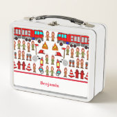 Trendy en Leuke Red Fire Engine & Fire Fighters (Voorkant)