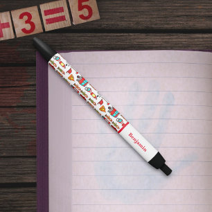 Trendy en Leuke Red Fire Engine & Fire Fighters Zwarte Inkt Pen