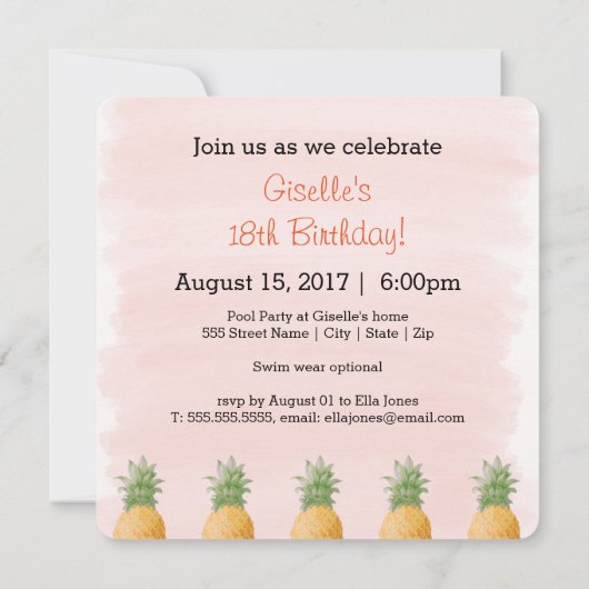 Trendy en pret Pineapple Party Kaart (Achterkant)