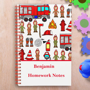 Trendy en Schattige Rode Brandweerwagens Vechters Notitieboek
