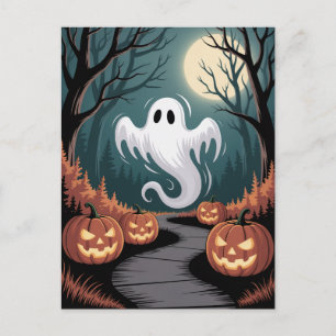 Trendy enge Halloween Pompoen Geest Maan bos Briefkaart