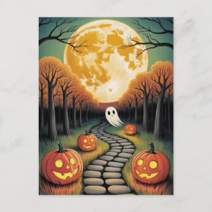 Trendy enge Halloween Pompoen Geest Maan bos Briefkaart