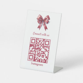 Trendy esthetische Coquette Roze Bow QR-code Reclamebord Met Voetstuk