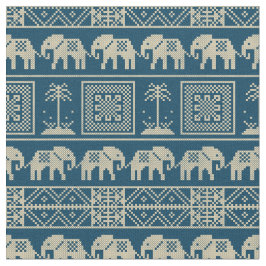 Trendy Ethnic Elephants Blauw en wit patroon Stof
