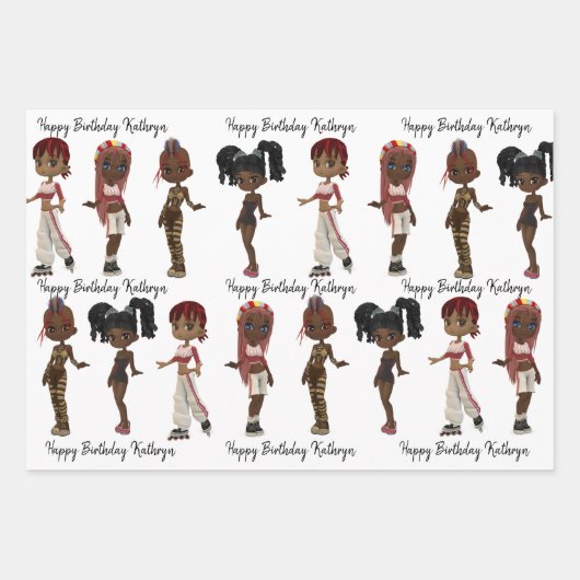 Trendy Ethnic Girls, gepersonaliseerd Inpakpapier Vel (Voorkant)