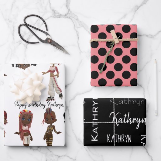 Trendy Ethnic Girls, gepersonaliseerd Inpakpapier Vel (Voorkant)