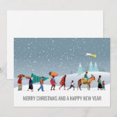 Trendy Ethnic Group die in Snowfall loopt Feestdagenkaart (Voorkant / Achterkant)