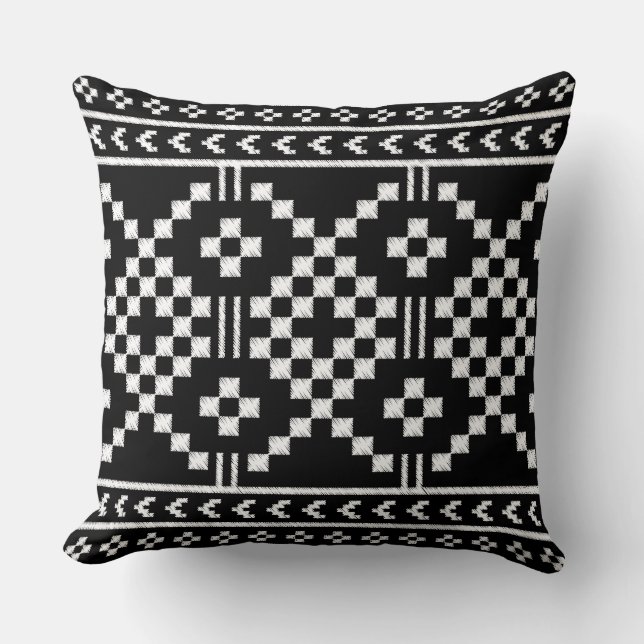 Trendy Etnisch patroon zwart-wit geometrisch Kussen (Voorkant)