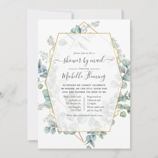 Trendy Eucalyptus Geometric Baby shower per mail Kaart (Voorkant)