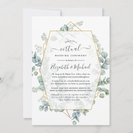 Trendy Eucalyptus Geometric Online Virtual Wedding Kaart (Voorkant)