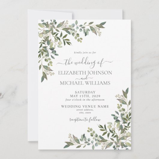 Trendy Eucalyptus Greenery Script Weddenschap Kaart (Voorkant)