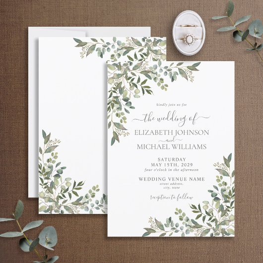 Trendy Eucalyptus Greenery Script Weddenschap Kaart