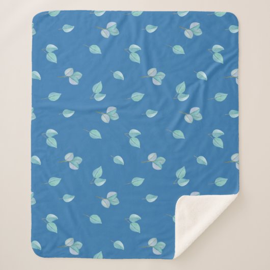 Trendy eucalyptus lekt op Frans blauw Sherpa Deken (Voorkant)
