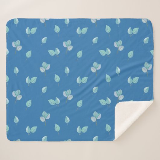 Trendy eucalyptus lekt op Frans blauw Sherpa Deken (Voorkant (horizontaal))