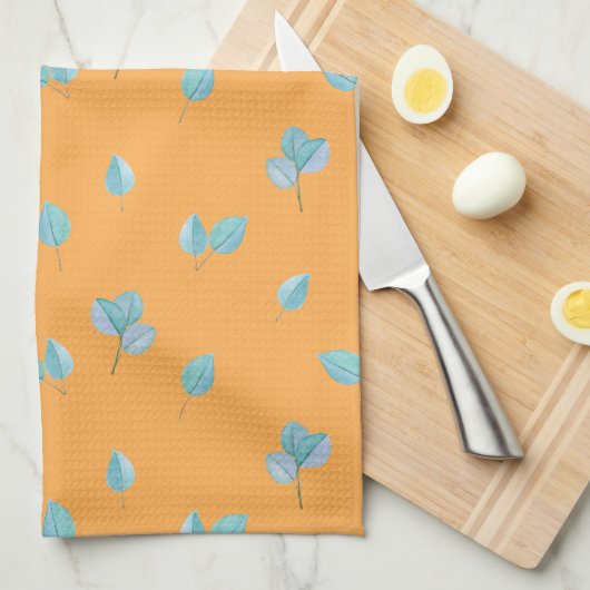 Trendy eucalyptus lekt op marigold theedoek (Quarter Fold)
