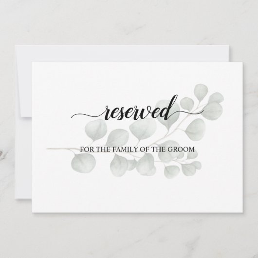 Trendy Eucalyptus Wedding Reserved Seating Sign Kaart (Voorkant)