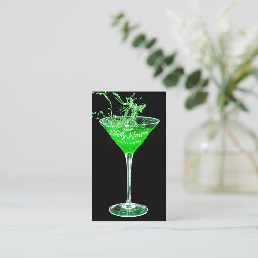 Trendy Evenementen Bartender Neon Green Splash Visitekaartje (Staand voorkant)