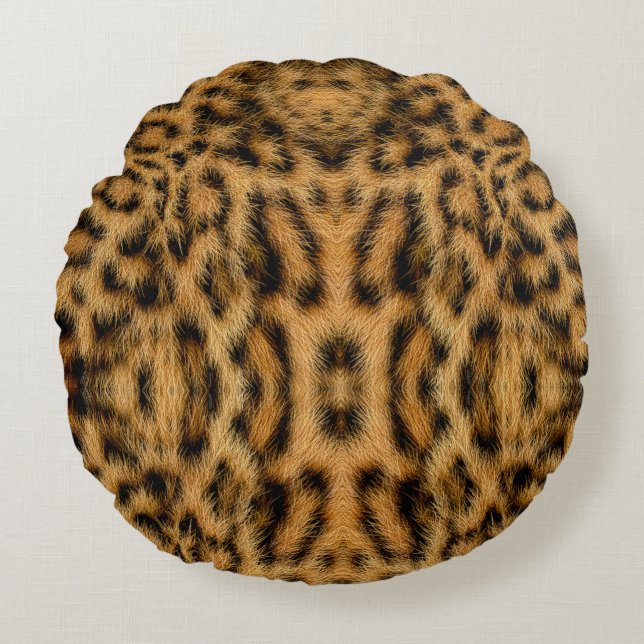 Trendy Exotic Leopard Fur Pattern Animal Print Rond Kussen (Voorkant)