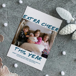 Trendy Extra Cheer Dit jaar Fotokaart | Blauw Feestdagenkaart