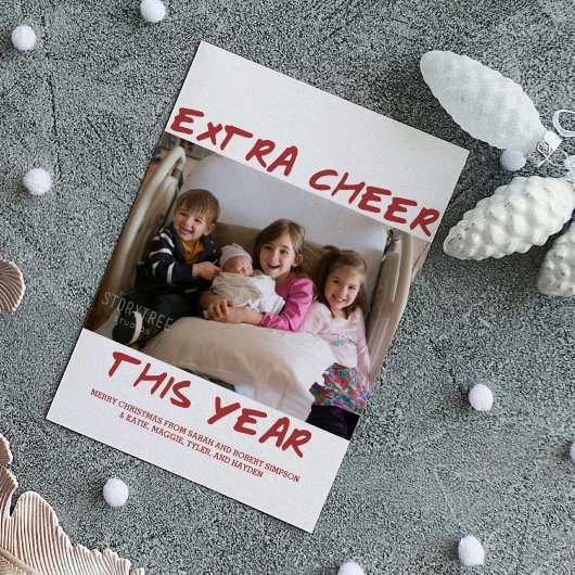 Trendy Extra Cheer dit jaar Fotokaart | Bourgogne Feestdagenkaart