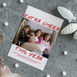 Trendy Extra Cheer dit jaar Fotokaart | Rood Feestdagenkaart
