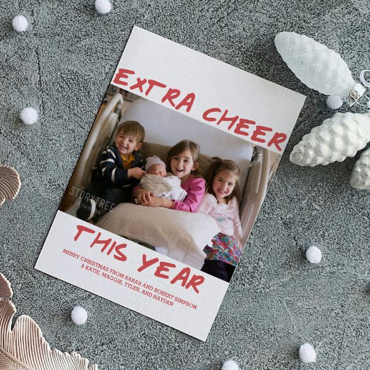 Trendy Extra Cheer dit jaar Fotokaart | Rood Feestdagenkaart